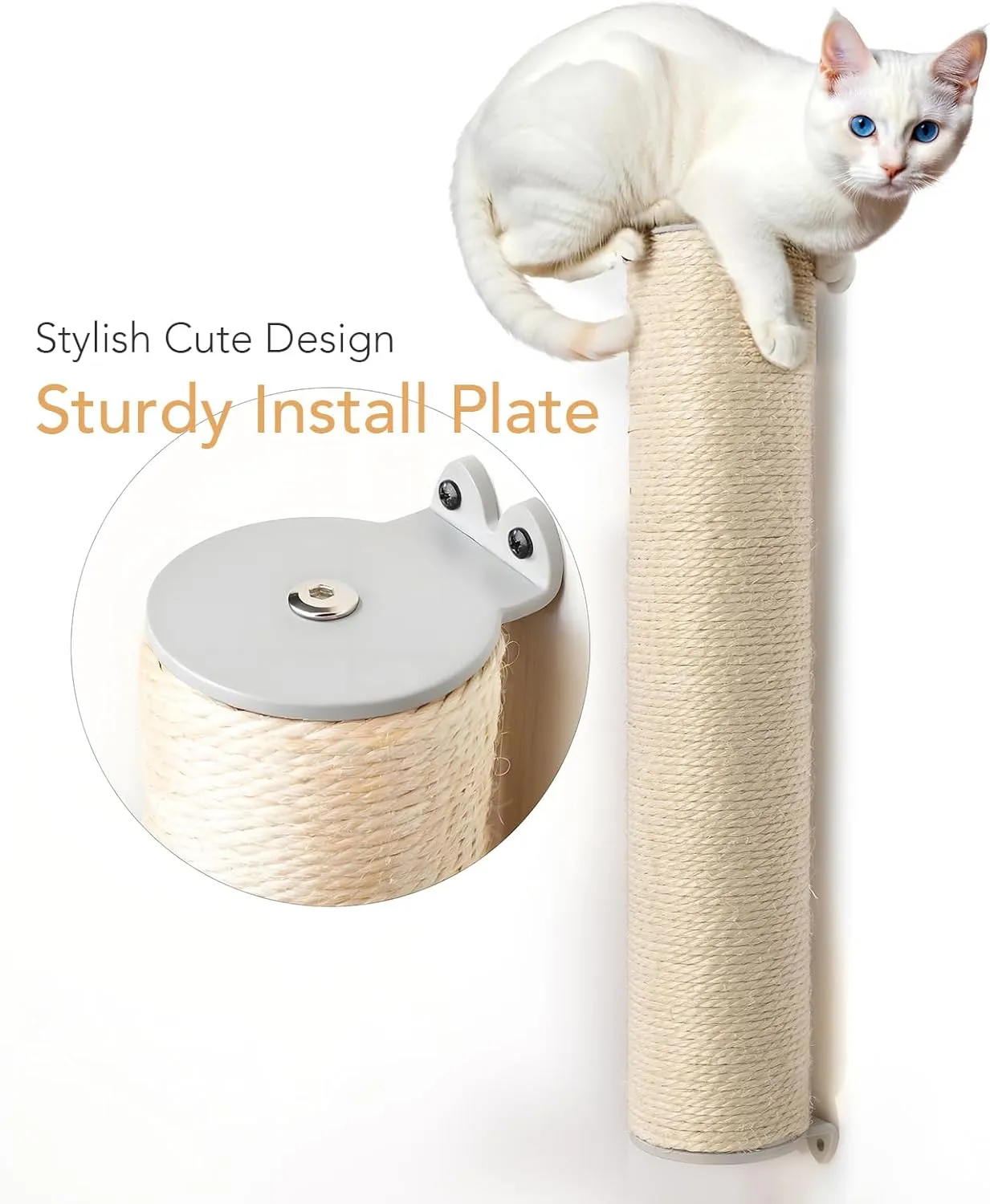 18'' Tall Sisal Rope Sturdy Cat Scratching Post - Wall Scratchers for Indoor Cats, 1 Tie Vertical Cat Climbing Pole, Cat Wall Furniture