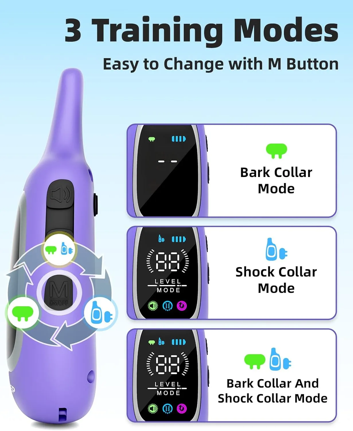 2-in-1 Dog Shock Collar and Bark Collar for Dogs  3300FT Dog Training Collar with Remote, IP67 Waterproof e Collar with Anti-Bark/Beep/Vibration/Shock Modes for Small Medium Large Dog(5-120Lbs)