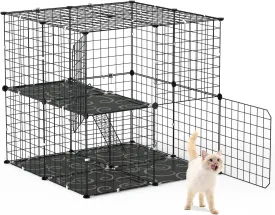 2-Tier Cat Cage with Ladder, Indoor Cat Playpen - Spacious Cat Crate for 1-2 Cats, Small Animal Cage for Ferrets, Rabbits & More - Easy to Assemble, Detachable & Easy to Clean