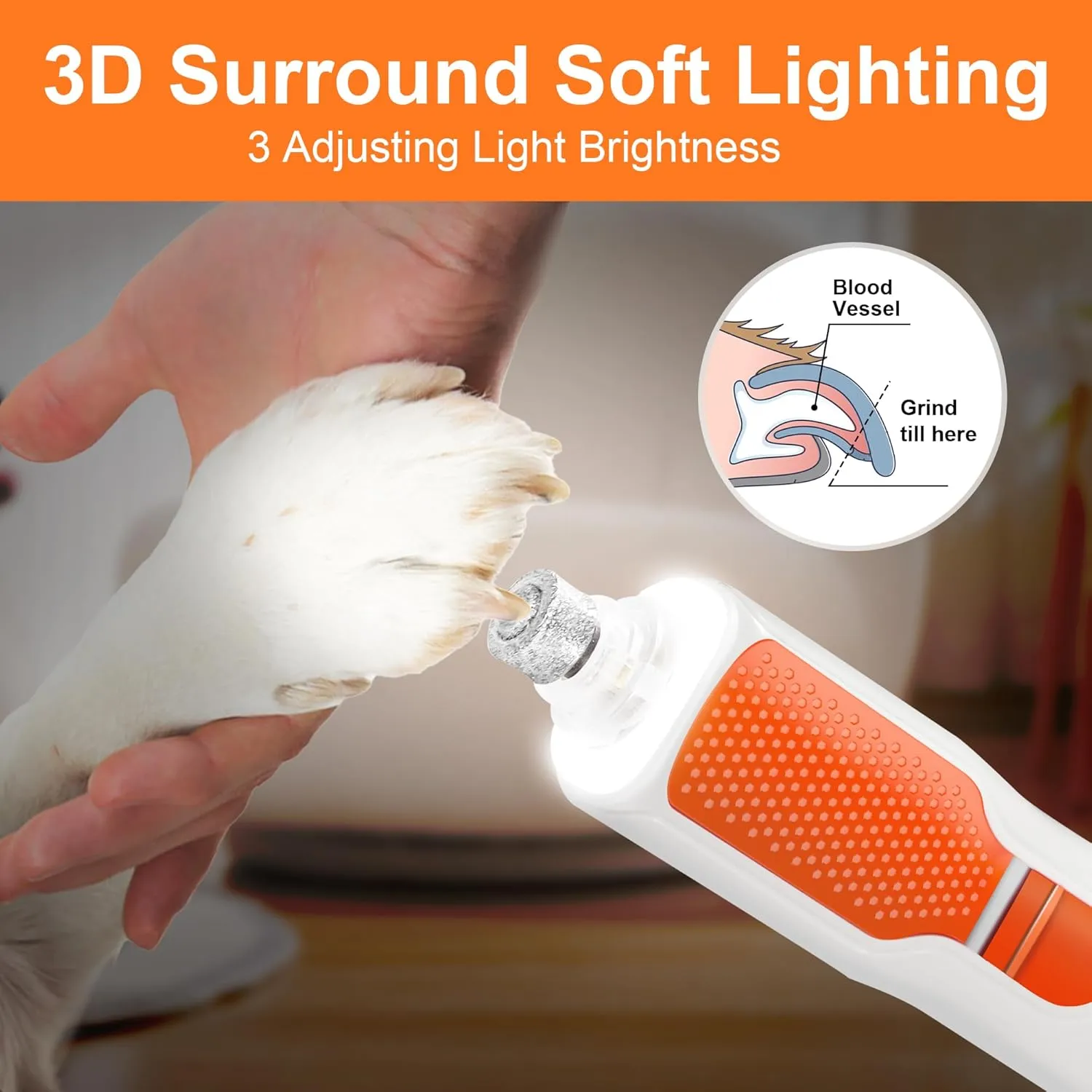 7-Speed 360 LED Strong Light Dog Nail Grinder Quiet Cat Nail Grinder Dog Nail Trimmers for Large Medium Small Dogs Cats Pets Claw Trimmer Quick Sensor