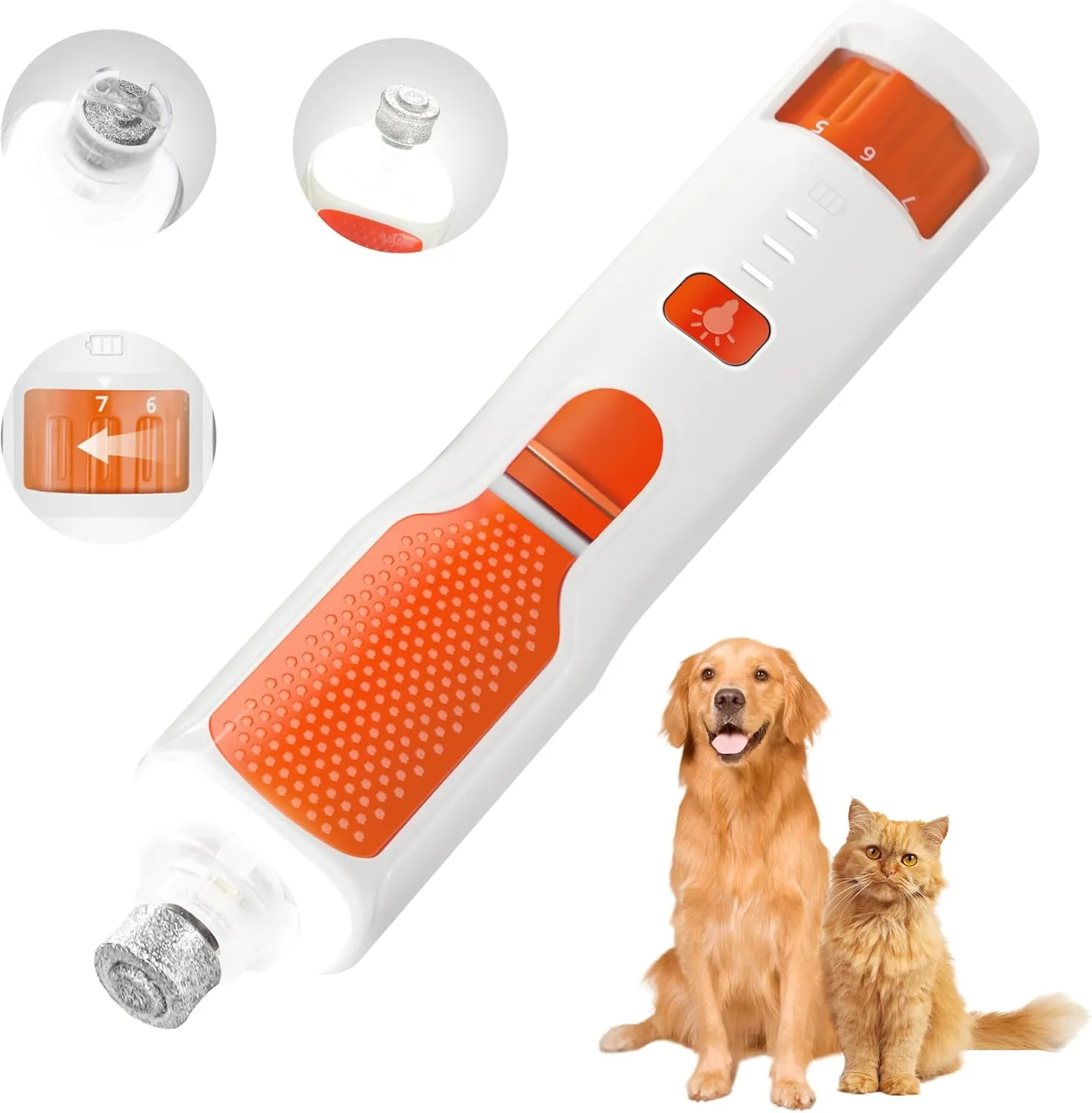 7-Speed 360 LED Strong Light Dog Nail Grinder Quiet Cat Nail Grinder Dog Nail Trimmers for Large Medium Small Dogs Cats Pets Claw Trimmer Quick Sensor