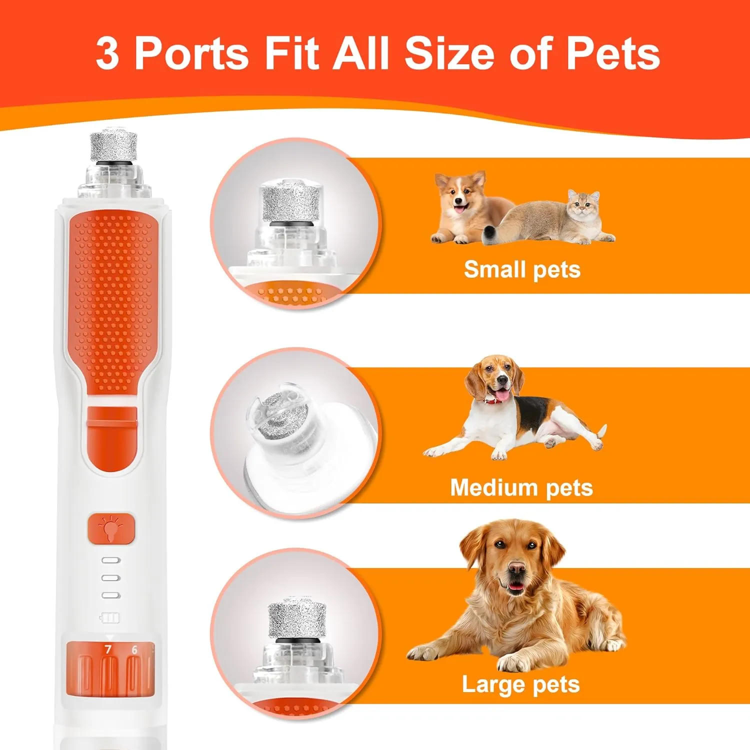 7-Speed 360 LED Strong Light Dog Nail Grinder Quiet Cat Nail Grinder Dog Nail Trimmers for Large Medium Small Dogs Cats Pets Claw Trimmer Quick Sensor
