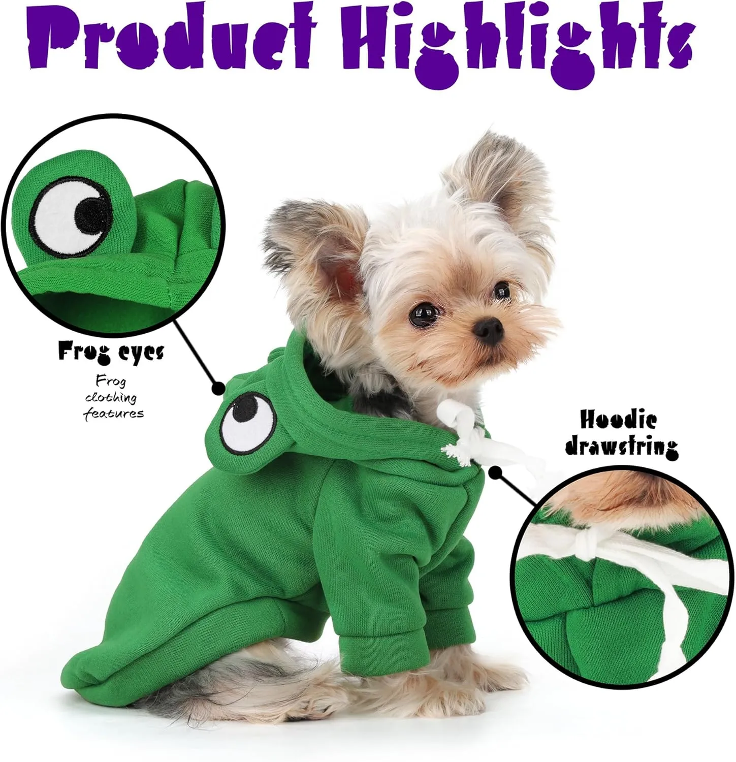 Adorable Frog Dog Hoodie with Cute Frog Eyes,Warm and Cozy Cotton Blend Sweatshirt for Small,Medium Dogs Perfect for Fall,Dog Costumes,and Cosplay Parties,Pet Outfit for All Occasions.Yellow M