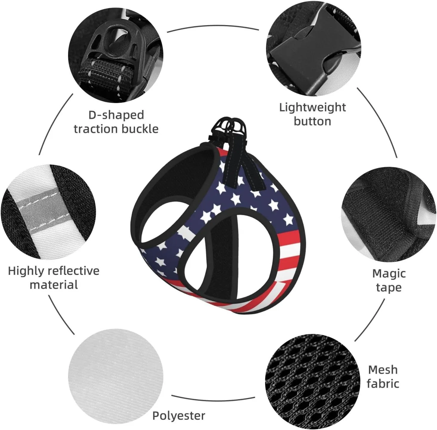 American Star Flag No Pull Dog Harness and Leash Set, Reflective Vest for Small Dogs, Adjustable Breathable Cute Classic Mesh Puppy Harness for Walking Hiking,Small