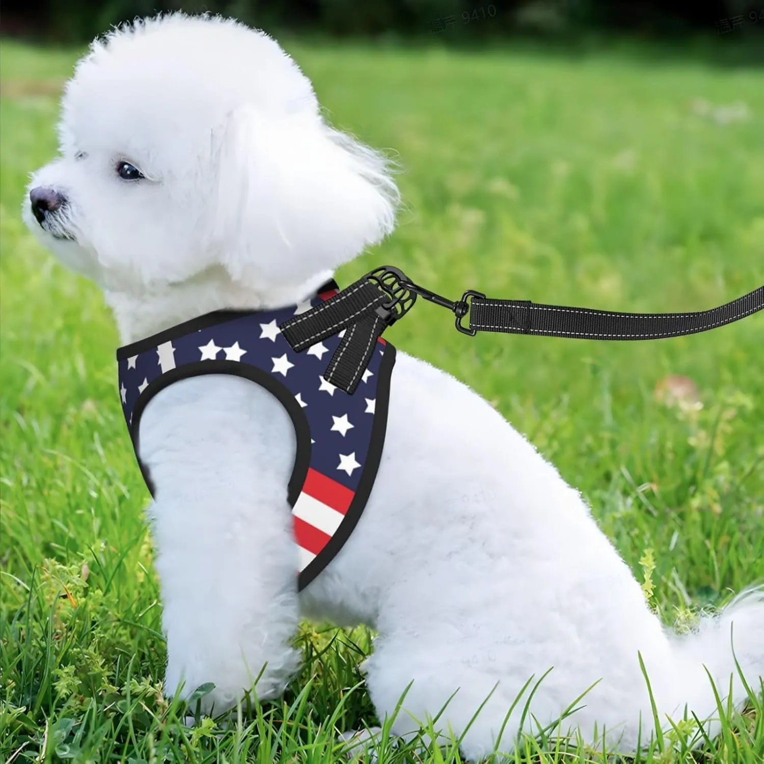 American Star Flag No Pull Dog Harness and Leash Set, Reflective Vest for Small Dogs, Adjustable Breathable Cute Classic Mesh Puppy Harness for Walking Hiking,Small