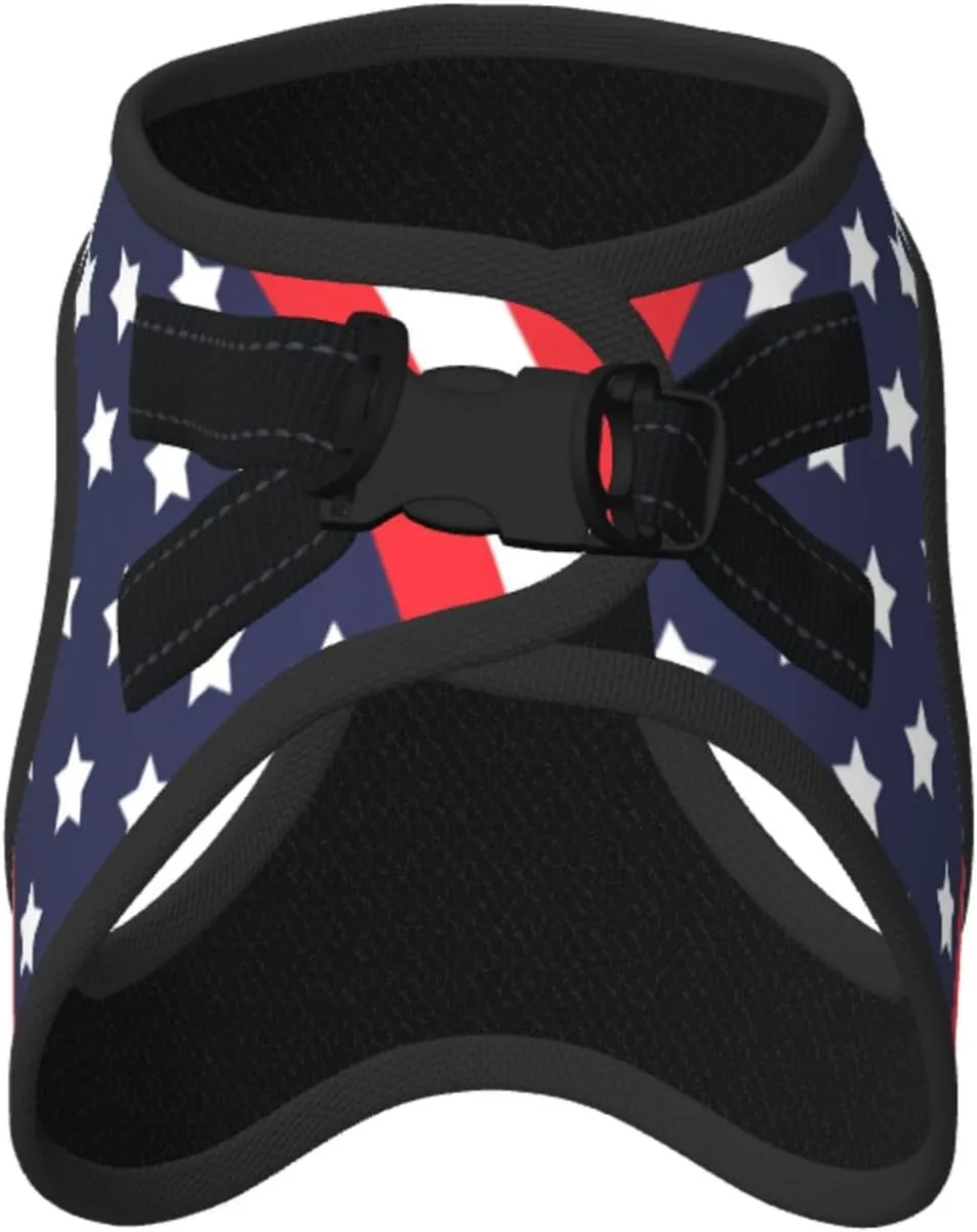 American Star Flag No Pull Dog Harness and Leash Set, Reflective Vest for Small Dogs, Adjustable Breathable Cute Classic Mesh Puppy Harness for Walking Hiking,Small