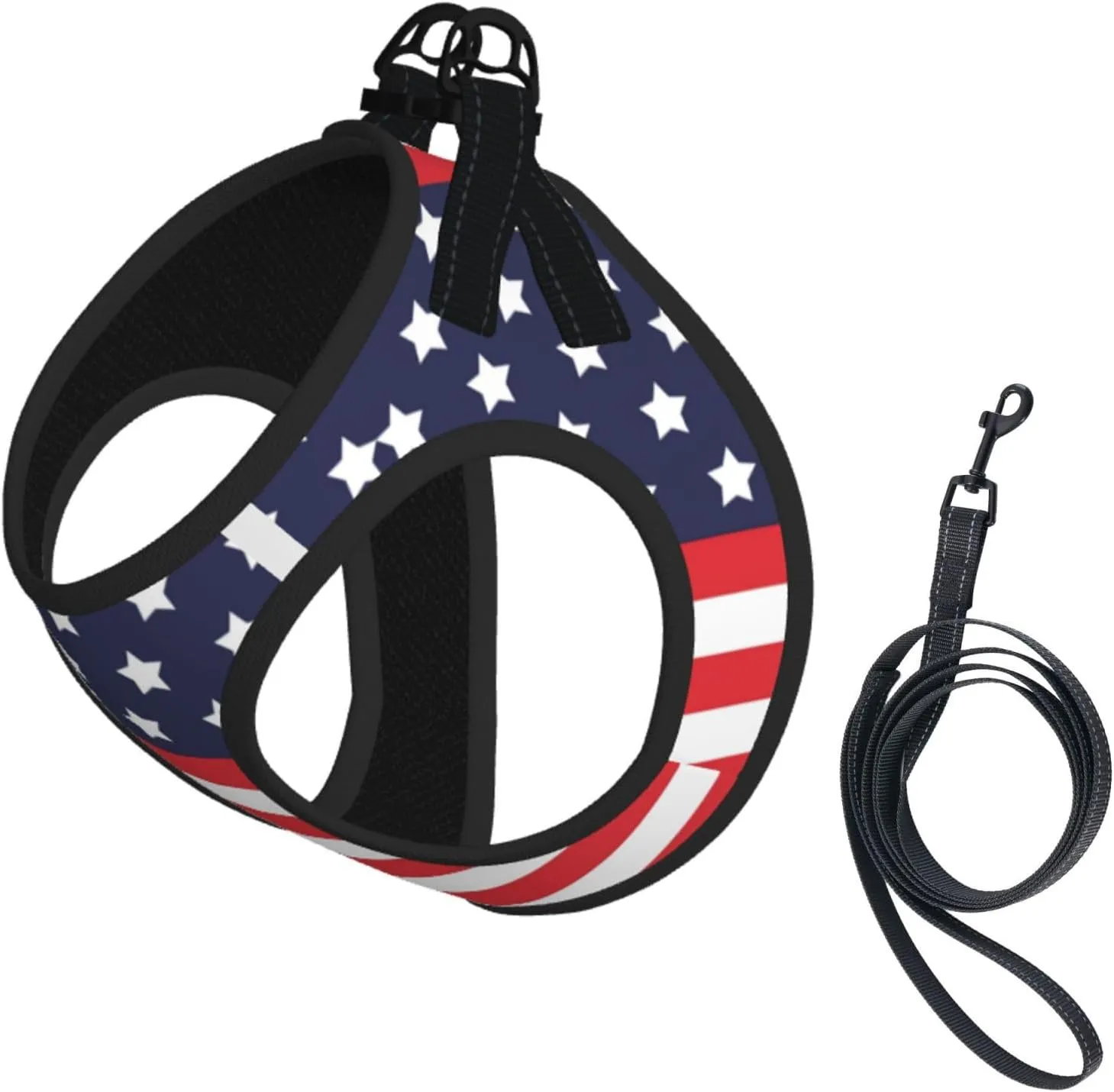 American Star Flag No Pull Dog Harness and Leash Set, Reflective Vest for Small Dogs, Adjustable Breathable Cute Classic Mesh Puppy Harness for Walking Hiking,Small