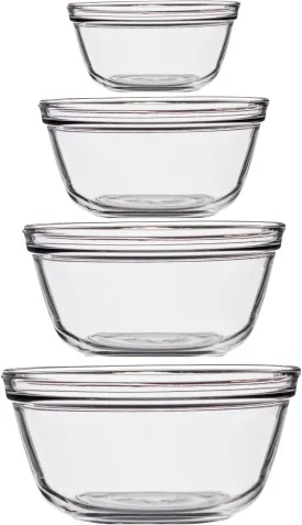 Anchor Hocking 4 Piece Glass Mixing Bowls Set  Durable, Microwave, Oven, and Dishwasher Safe  Perfect for Prep, Mixing, Serving, and Storage  Made in USA