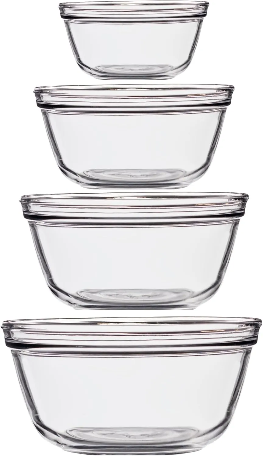Anchor Hocking 4 Piece Glass Mixing Bowls Set  Durable, Microwave, Oven, and Dishwasher Safe  Perfect for Prep, Mixing, Serving, and Storage  Made in USA