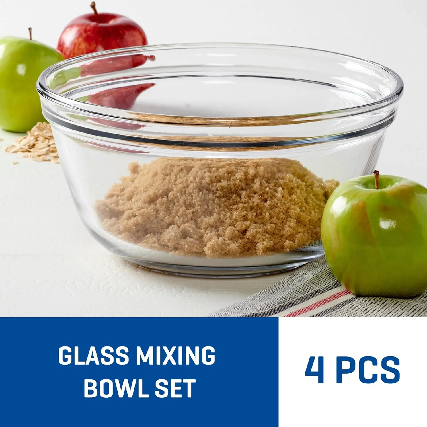 Anchor Hocking 4 Piece Glass Mixing Bowls Set  Durable, Microwave, Oven, and Dishwasher Safe  Perfect for Prep, Mixing, Serving, and Storage  Made in USA