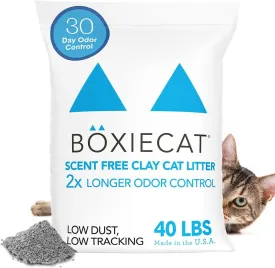Boxie Unscented 30 Day Natural Odor Control Cat Litter, 40lb Clumping Clay Kitty Litter