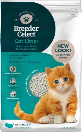 Breeder Celect | 99% Recycled Paper Cat Litter Pellets | Highly Absorbent | Odor Control | Controls Odors Naturally | Natural and Nontoxic | Low Dust and Easy to Clean | 7 lb Bag