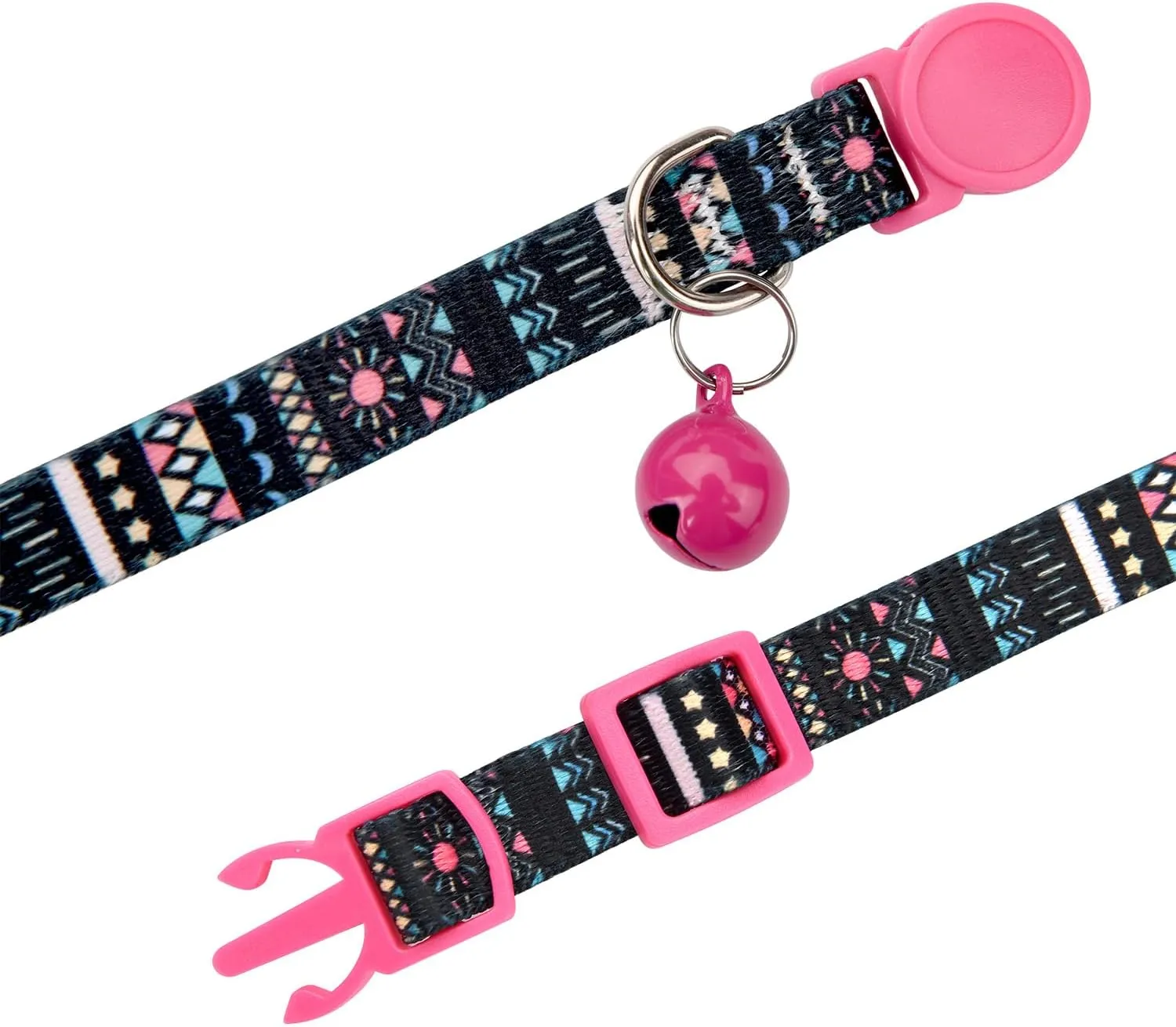 Cat Collar Breakaway with Bells, 3 Pack Girl Boy Pet Cat Collar with Bohemia Floral Tribal Geometric Patterns, Adjustable 7.5-12 Inch, with Safety Buckle for Kitten Cat(Set B)