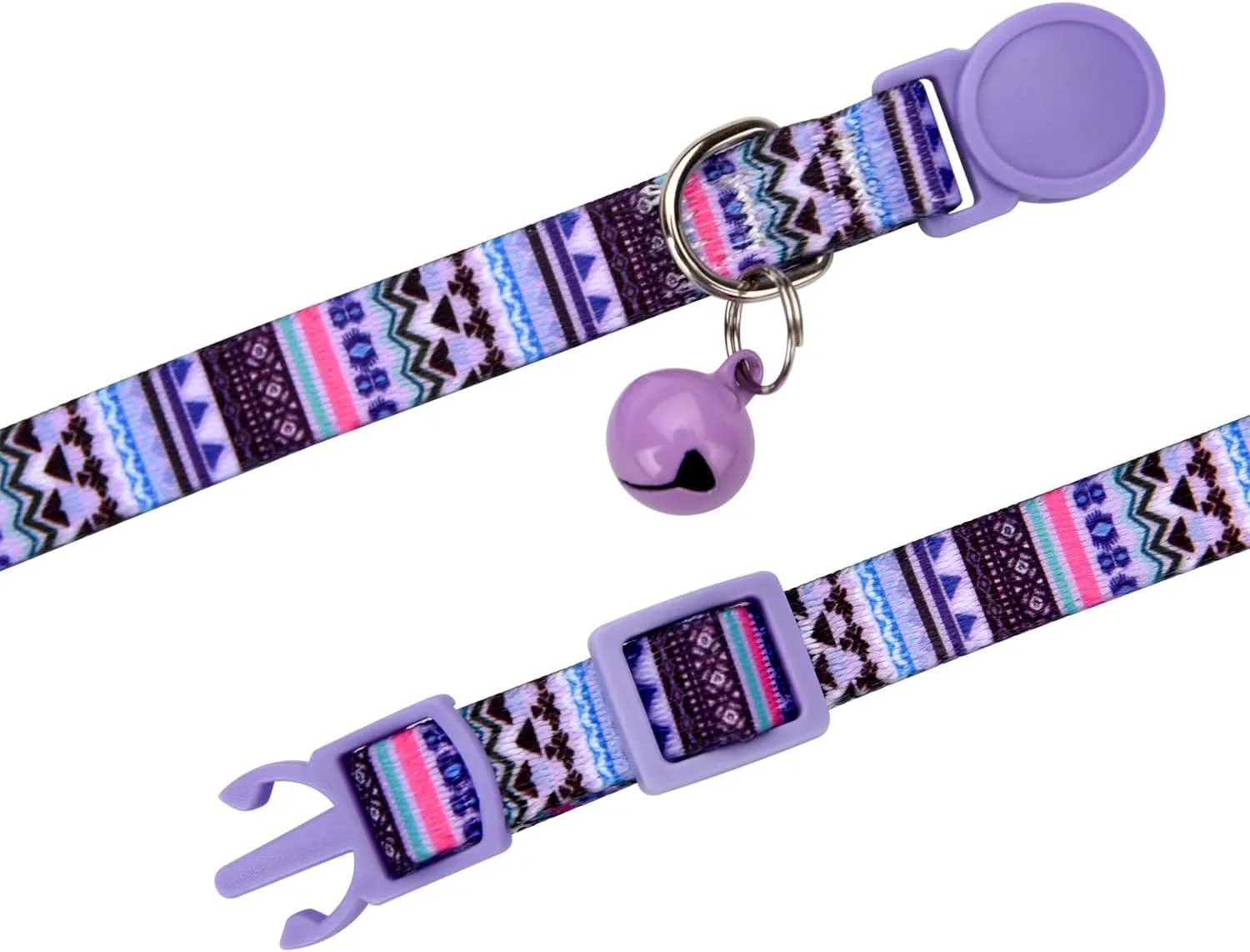 Cat Collar Breakaway with Bells, 3 Pack Girl Boy Pet Cat Collar with Bohemia Floral Tribal Geometric Patterns, Adjustable 7.5-12 Inch, with Safety Buckle for Kitten Cat(Set B)