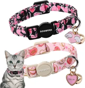 Cat Collar,2 Pack Cat Collars Breakaway with Bell, DOGWONG Safety Buckle Valentine's Day Cat Collar Pink Red Heart for Girl Boy Cats and Small DogsAdjustable 7-12 Inch,Pet Supplies Accessories