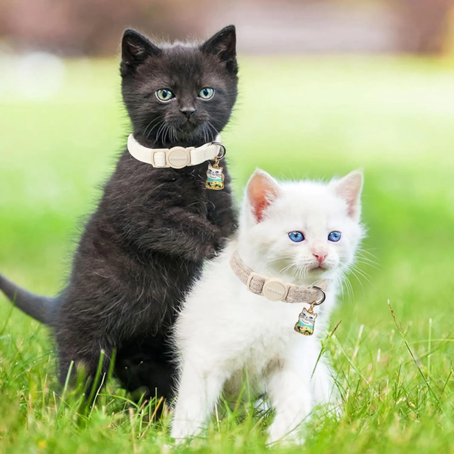 Cat Collar,2 Pack White Hemp Cat Collars Breakaway with Bell, DOGWONG Safety Buckle Wedding Cat Collar for Girl Boy Cats and Small DogsAdjustable 7-12 Inch,Pet Supplies Accessories
