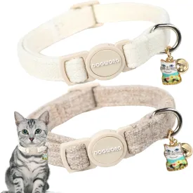 Cat Collar,2 Pack White Hemp Cat Collars Breakaway with Bell, DOGWONG Safety Buckle Wedding Cat Collar for Girl Boy Cats and Small DogsAdjustable 7-12 Inch,Pet Supplies Accessories