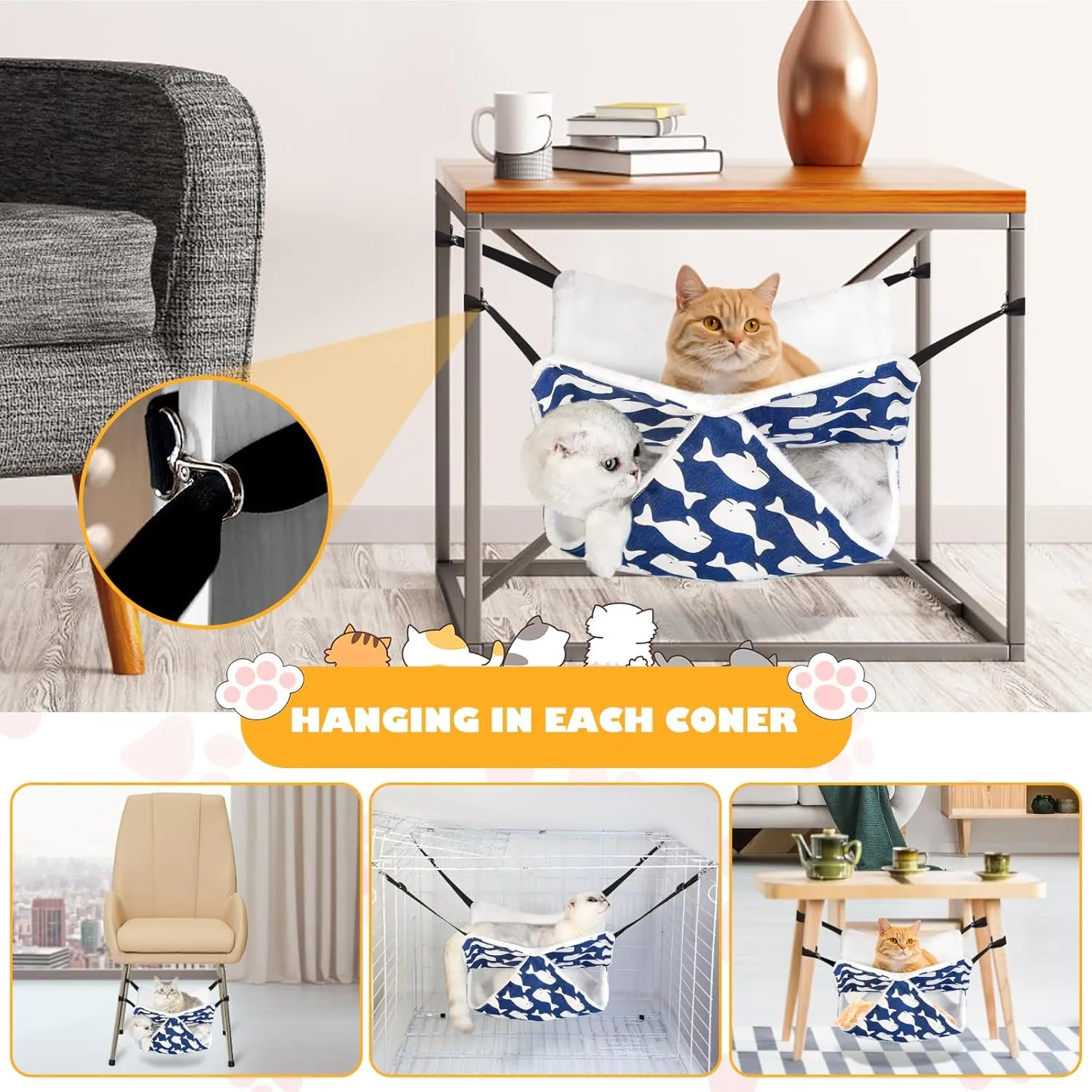 Cat Hammock for Cage Hanging Cat Bed with Adjustable Strap and Metal Hooks, for Winter and Summer Use - Small Animals Soft Sleeping Hammock Accessory