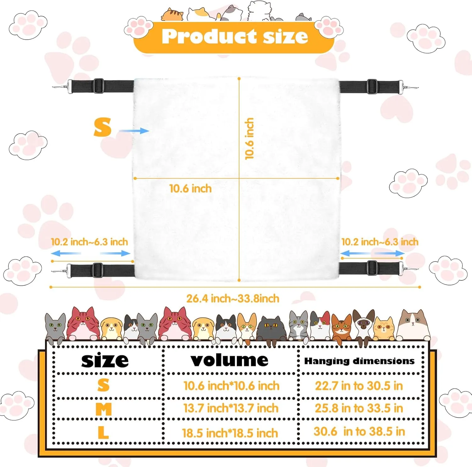 Cat Hammock for Cage Hanging Cat Bed with Adjustable Strap and Metal Hooks, for Winter and Summer Use - Small Animals Soft Sleeping Hammock Accessory