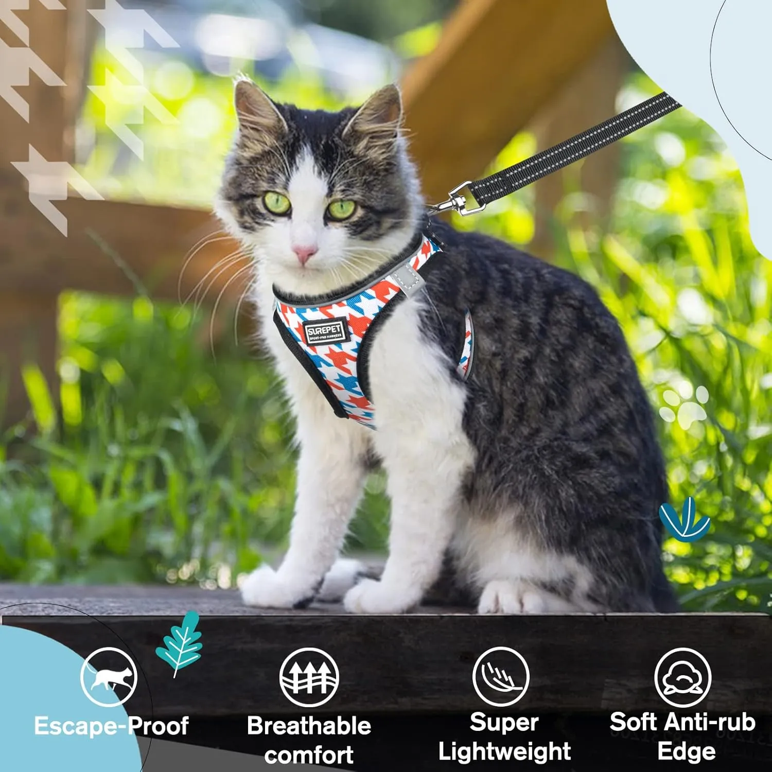 Cat Harness and Leash for Walking, Adjustable Soft Harness for Kitten Puppy Small Cats, Reflective Escape Proof Cats Vest Harness Easy Control for Travel Adventure