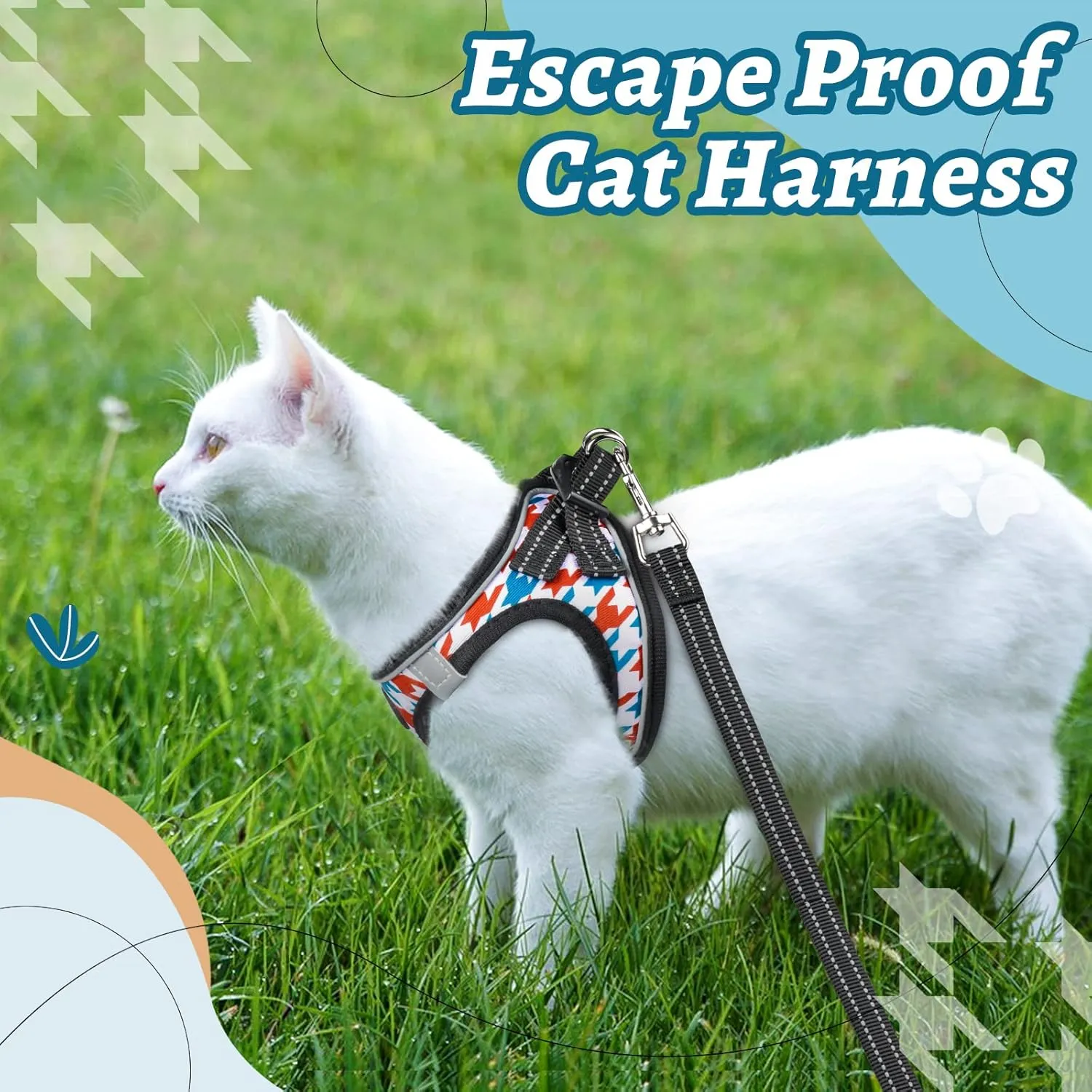 Cat Harness and Leash for Walking, Adjustable Soft Harness for Kitten Puppy Small Cats, Reflective Escape Proof Cats Vest Harness Easy Control for Travel Adventure