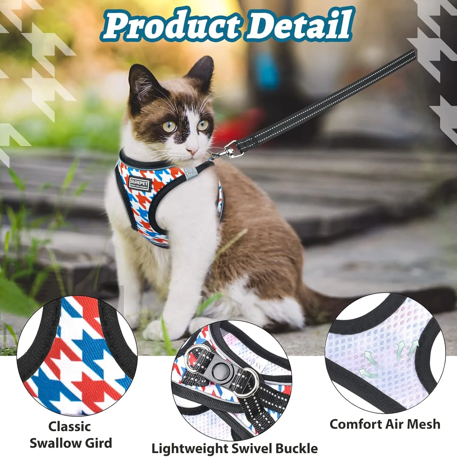 Cat Harness and Leash for Walking, Adjustable Soft Harness for Kitten Puppy Small Cats, Reflective Escape Proof Cats Vest Harness Easy Control for Travel Adventure