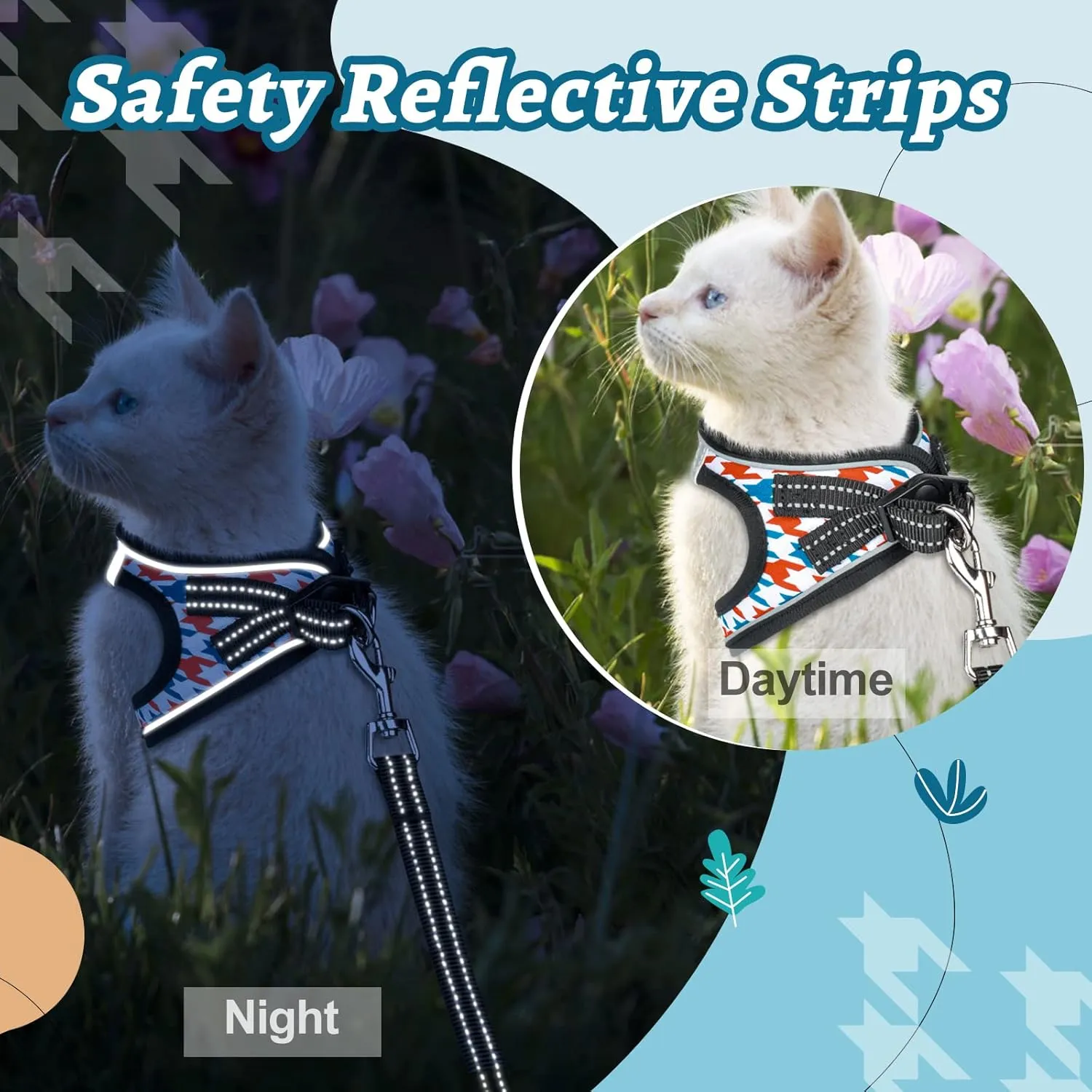 Cat Harness and Leash for Walking, Adjustable Soft Harness for Kitten Puppy Small Cats, Reflective Escape Proof Cats Vest Harness Easy Control for Travel Adventure