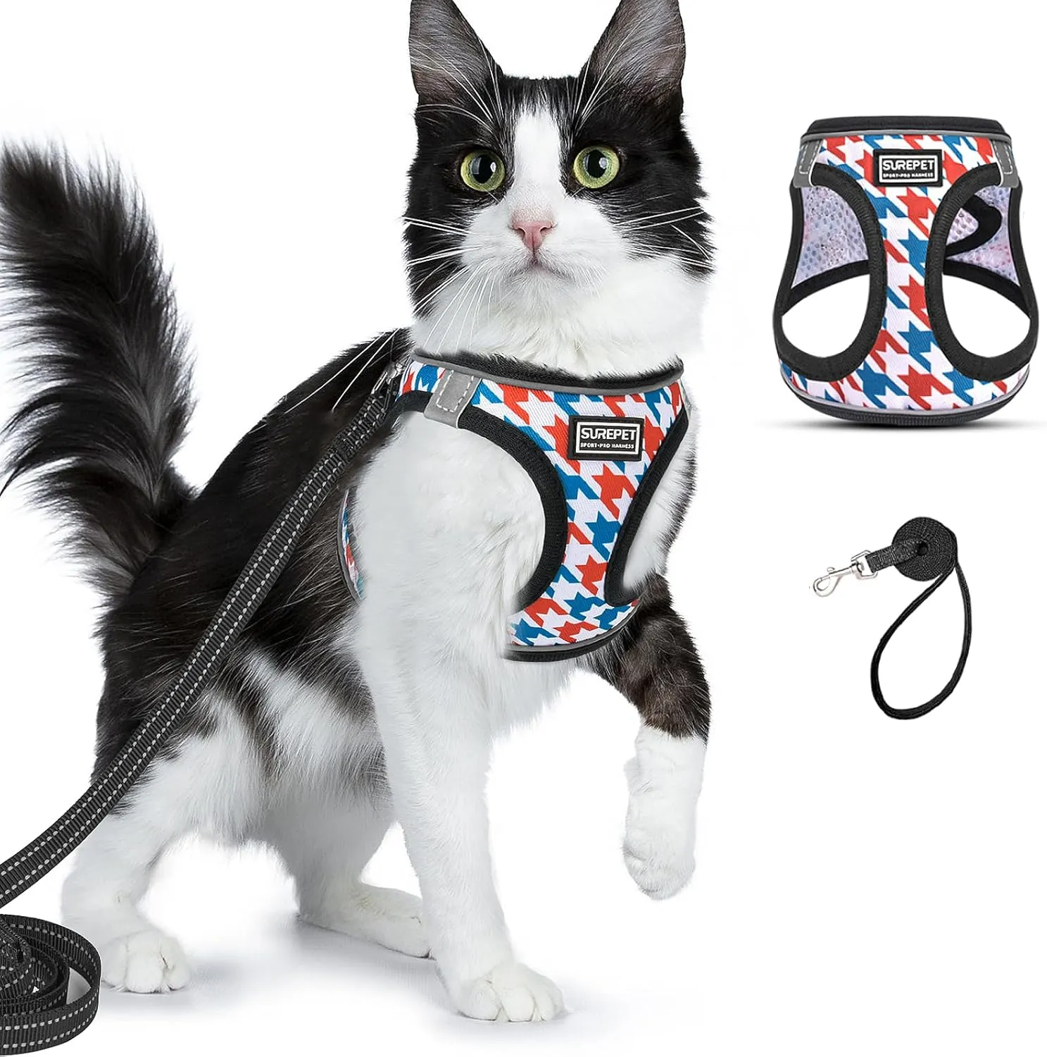 Cat Harness and Leash for Walking, Adjustable Soft Harness for Kitten Puppy Small Cats, Reflective Escape Proof Cats Vest Harness Easy Control for Travel Adventure
