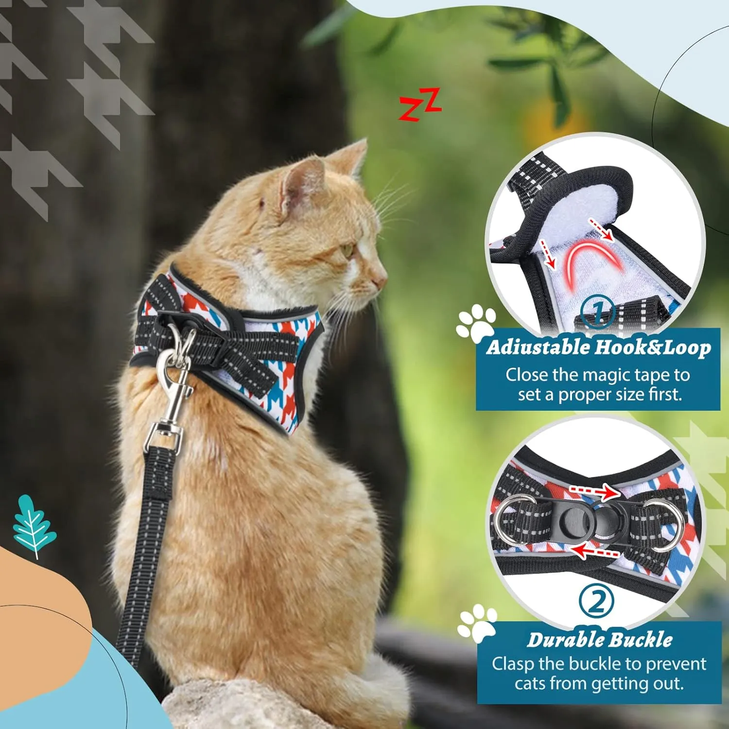 Cat Harness and Leash for Walking, Adjustable Soft Harness for Kitten Puppy Small Cats, Reflective Escape Proof Cats Vest Harness Easy Control for Travel Adventure