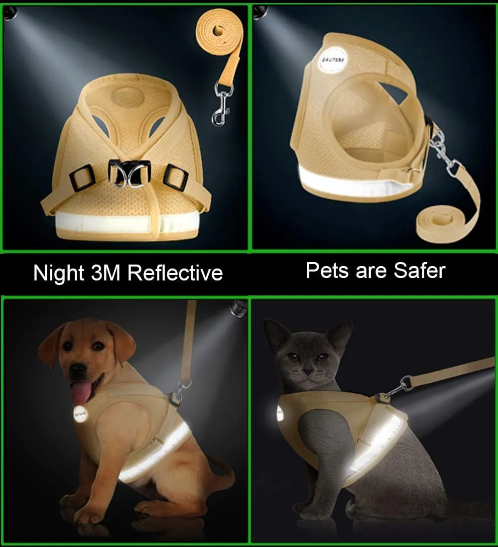 Cat Harnesses and Puppy Harness with Leashes Set, Escape Proof Cat Harness, Adjustable Reflective Soft Mesh Vest Fit Puppy Kitten Rabbit Ferrets's Outdoor Harness