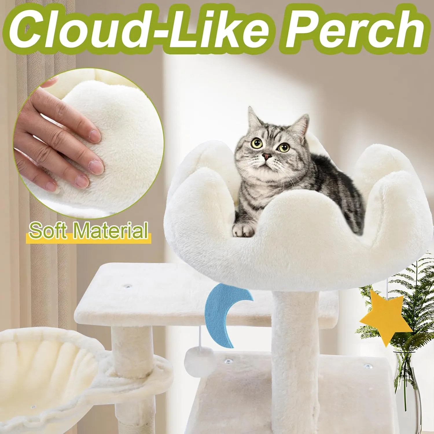 Cat Tree Tower with Metal Frame Hammock, 40'' Cat Trees for Indoor Cats Large Adult, Cat Towers with Scratching Post, Cats Condo Furniture with Cloud Top Perch, Cats Climbing Tower for Kittens(White)