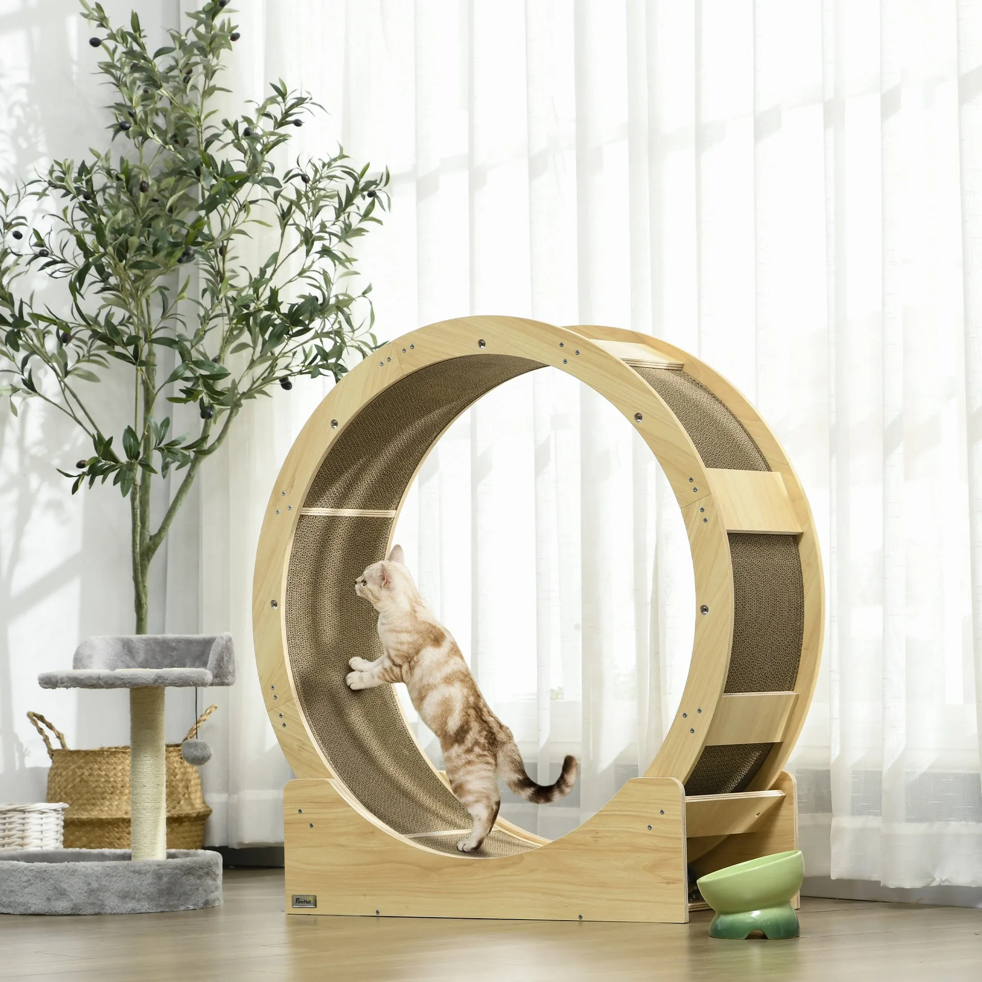 Cat Wheel with Brake Scratching Pads - Oak Tone