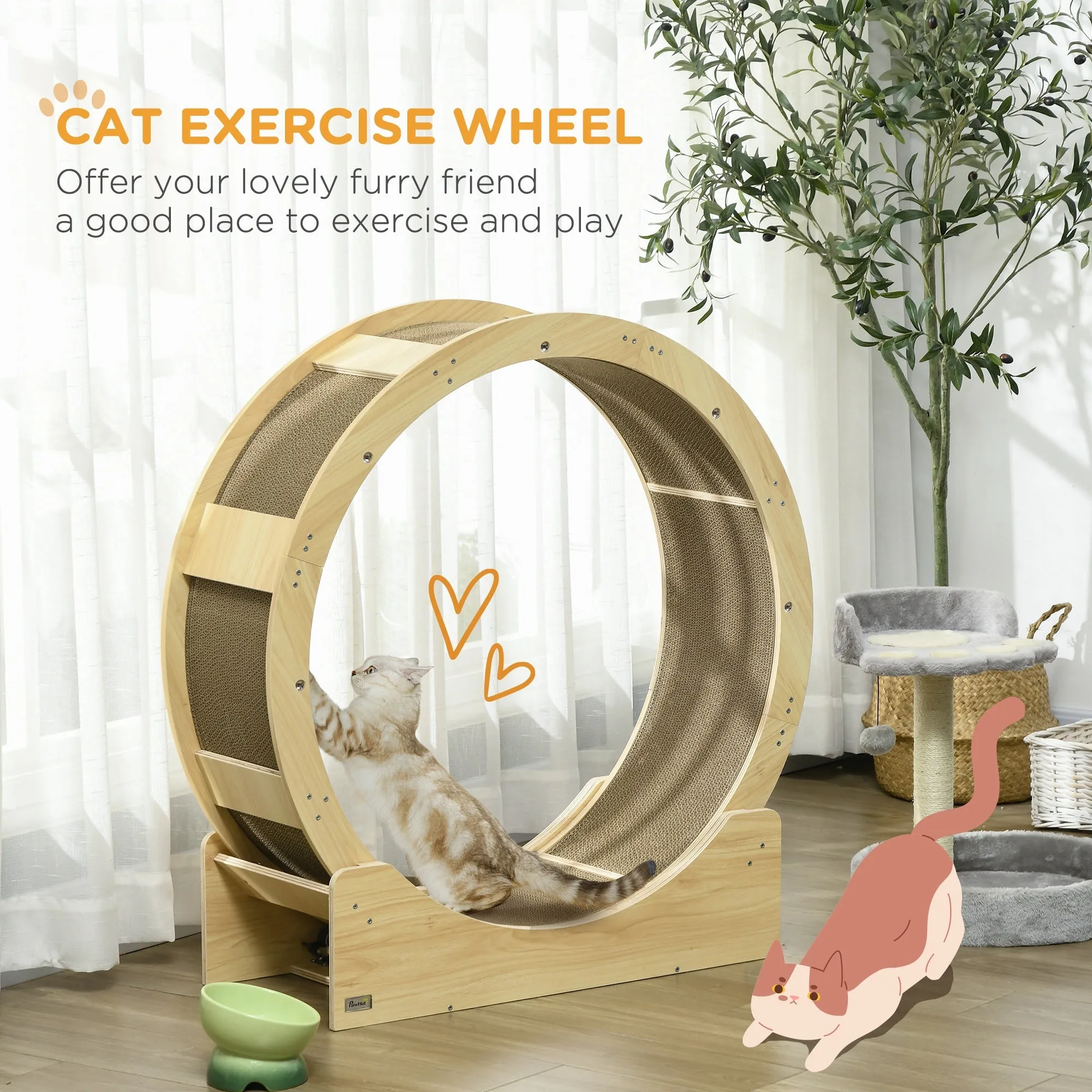Cat Wheel with Brake Scratching Pads - Oak Tone