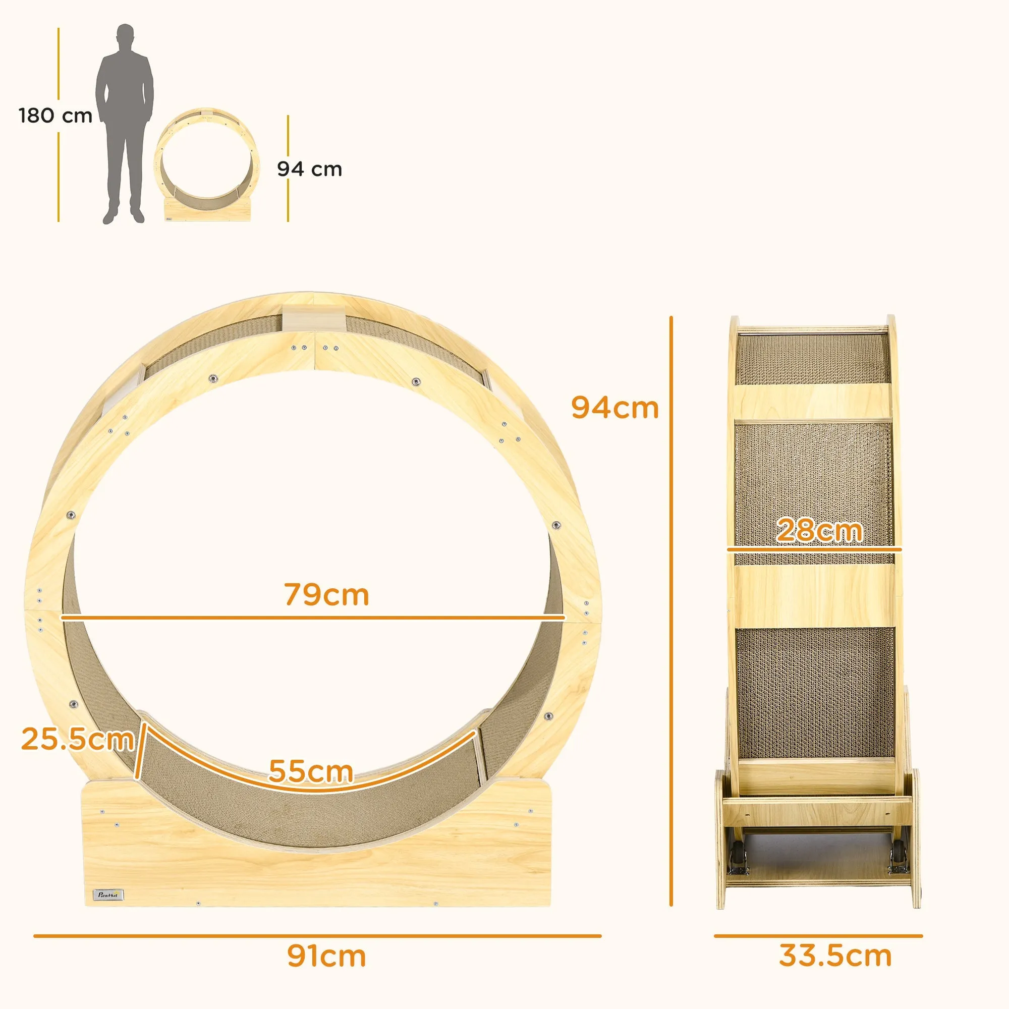 Cat Wheel with Brake Scratching Pads - Oak Tone