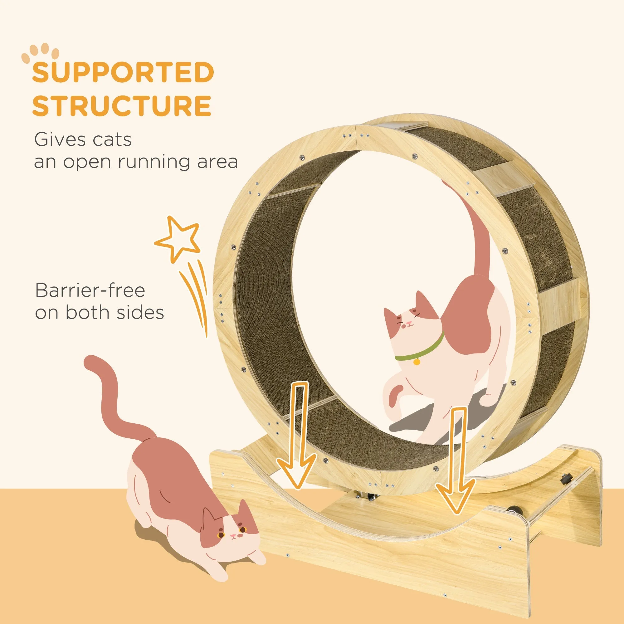 Cat Wheel with Brake Scratching Pads - Oak Tone