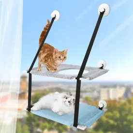 Cat Window Perch,SAN LIKE Double Design Cat Window Hammock,Pet Window Perch Shelf, Large Suction Cups Window Resting Seat for Indoor Cats,Cat Window Bed for Large Cats (Gray Blue)