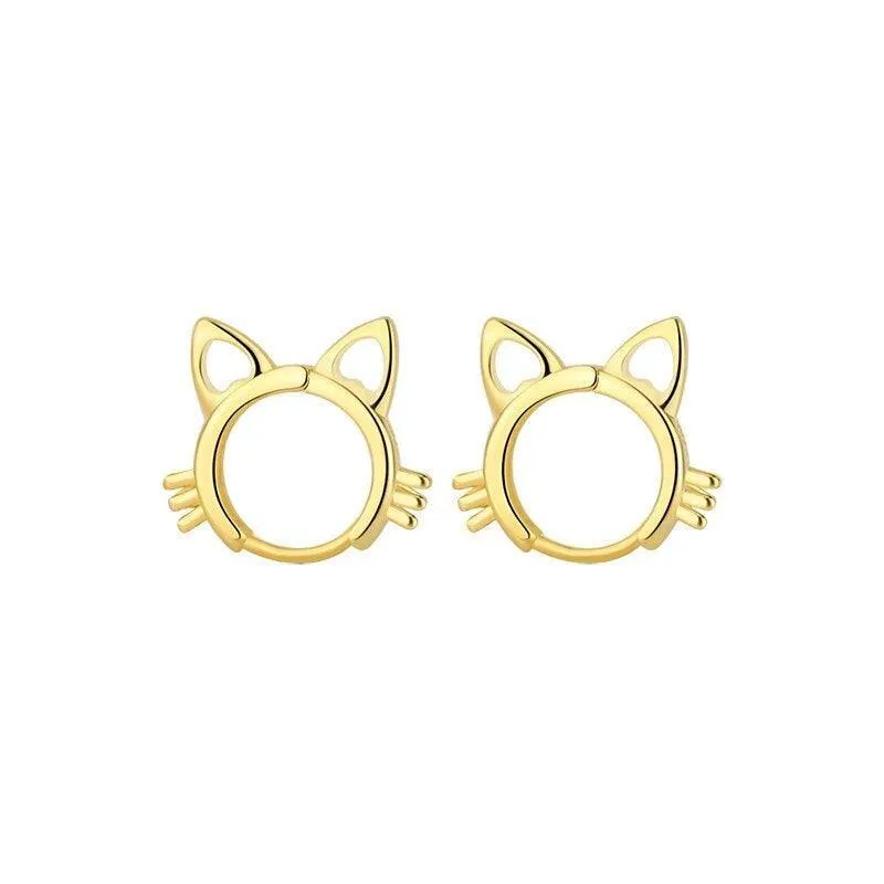Cats On Silver Hoop Earrings
