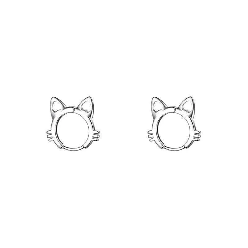 Cats On Silver Hoop Earrings