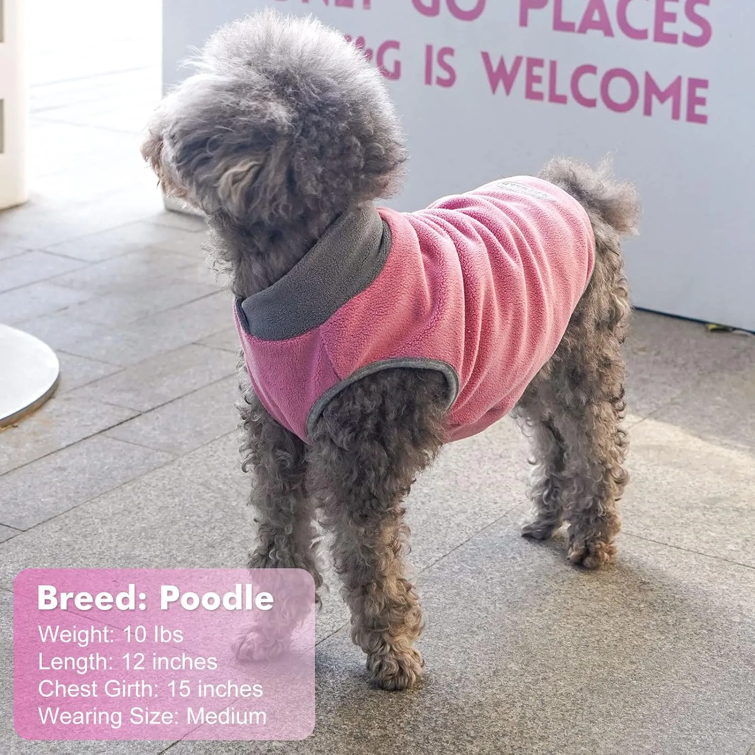 cyeollo 2 Pack Fleece Dog Sweater with Reflective Stripe Pullover Sweatshirt Stretchy Lightweight Sweaters Dog Clothes Coats for Small Dogs Girl Size M Pink & Grey