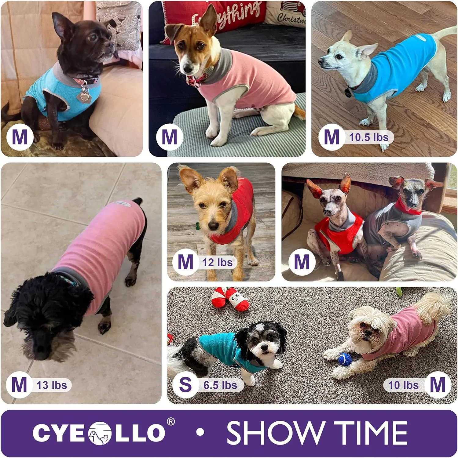 cyeollo 2 Pack Fleece Dog Sweater with Reflective Stripe Pullover Sweatshirt Stretchy Lightweight Sweaters Dog Clothes Coats for Small Dogs Girl Size M Pink & Grey