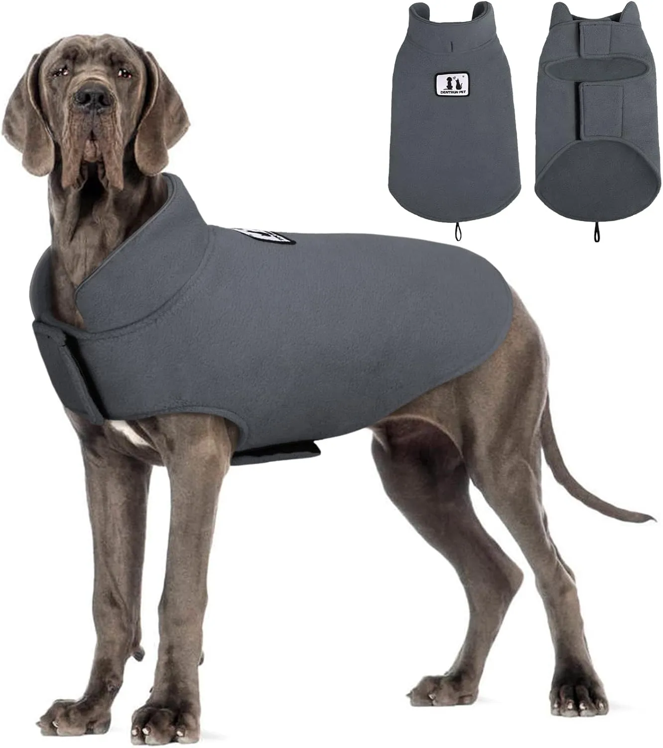 DENTRUN Windproof Winter Warm Fleece Large Dog Coat Reversible Puppy Jacket Reflective Soft Pet Vest, Cold Weather Dog Sweater Apparel Leash Access Overcoat for Large Breeds, Grey, XL
