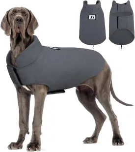 DENTRUN Windproof Winter Warm Fleece Large Dog Coat Reversible Puppy Jacket Reflective Soft Pet Vest, Cold Weather Dog Sweater Apparel Leash Access Overcoat for Large Breeds, Grey, XL