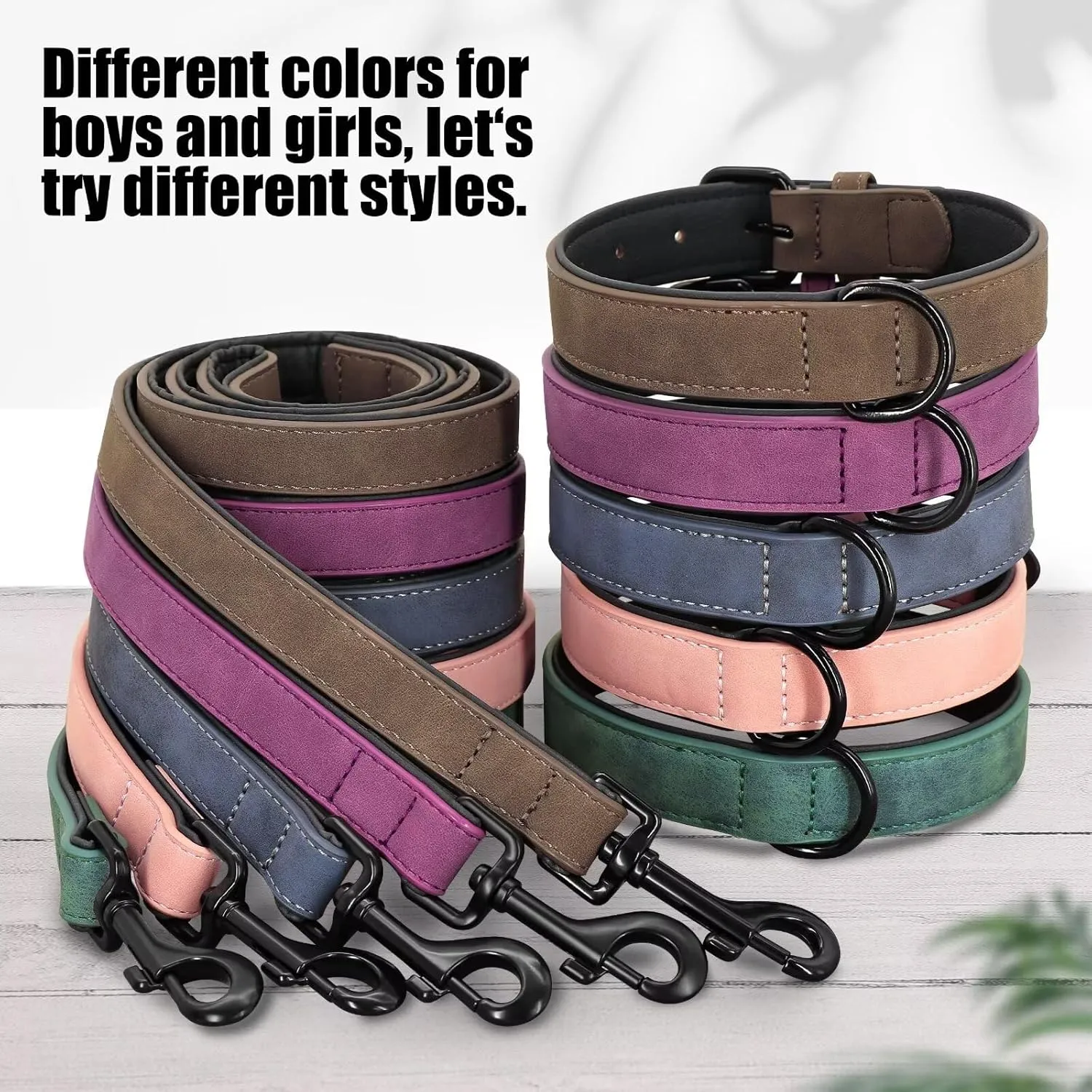 Didog Soft Padded Leather Dog Collar and Leash Set, Heavy Duty Dog Leash and Collar Set with Metal Buckle, Breathable Dog Collars with 4FT Leather Dog Leash for Small MediumDogs, Brown, M
