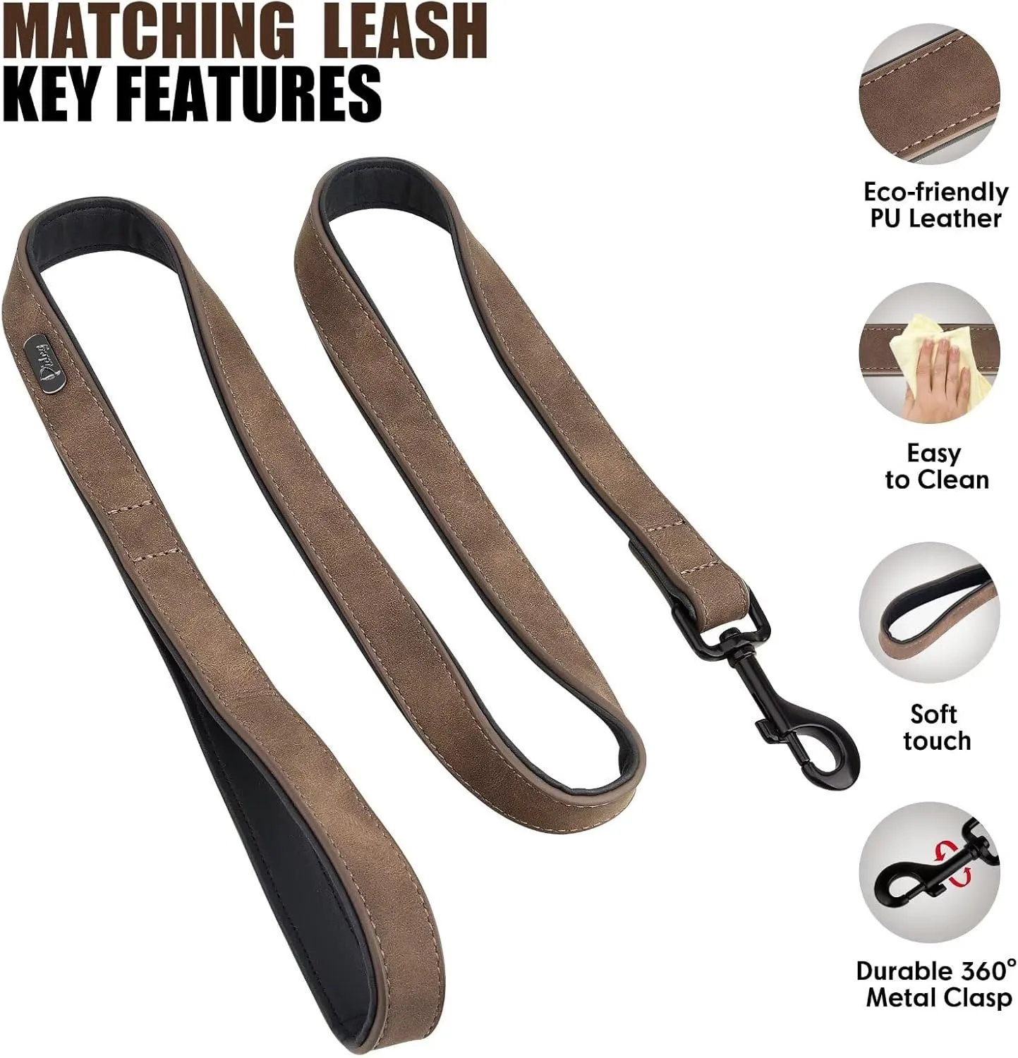Didog Soft Padded Leather Dog Collar and Leash Set, Heavy Duty Dog Leash and Collar Set with Metal Buckle, Breathable Dog Collars with 4FT Leather Dog Leash for Small MediumDogs, Brown, M