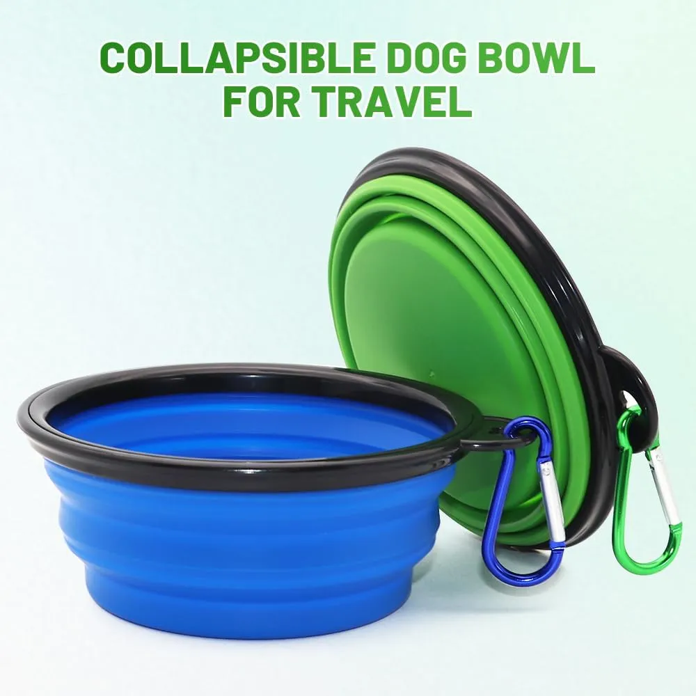 Dog Bowl Pet Collapsible Bowls, 2 Pack for Cats Dogs, Portable Pet Feeding Watering Dish for Walking Parking Traveling with 2 Carabiners (Small, Blue Green)