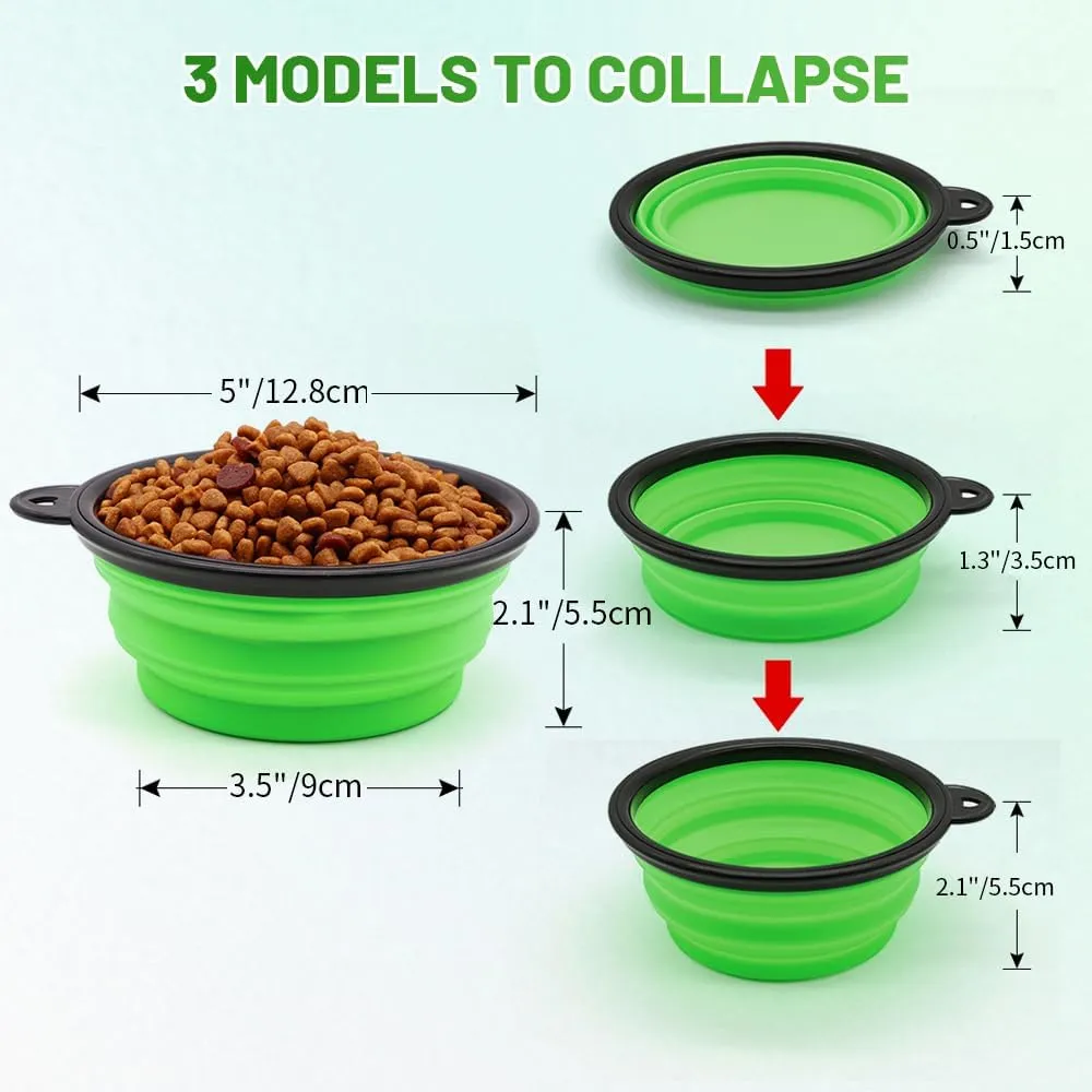 Dog Bowl Pet Collapsible Bowls, 2 Pack for Cats Dogs, Portable Pet Feeding Watering Dish for Walking Parking Traveling with 2 Carabiners (Small, Blue Green)