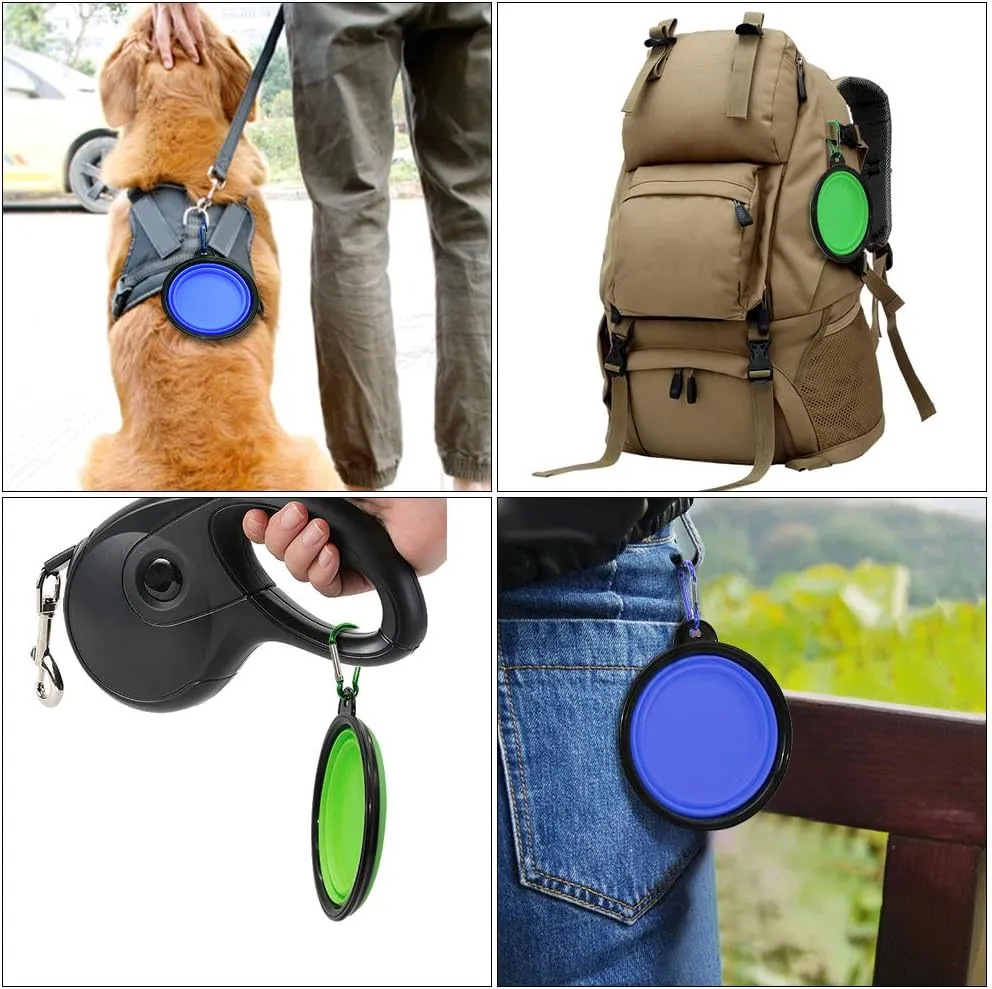 Dog Bowl Pet Collapsible Bowls, 2 Pack for Cats Dogs, Portable Pet Feeding Watering Dish for Walking Parking Traveling with 2 Carabiners (Small, Blue Green)