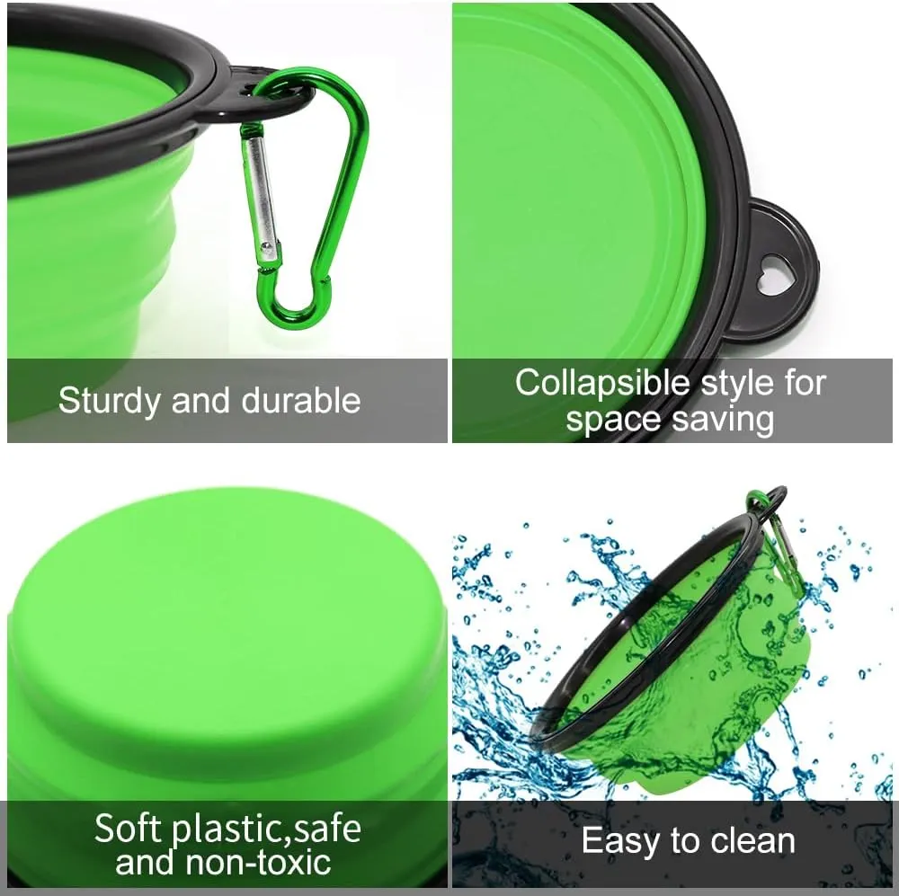 Dog Bowl Pet Collapsible Bowls, 2 Pack for Cats Dogs, Portable Pet Feeding Watering Dish for Walking Parking Traveling with 2 Carabiners (Small, Blue Green)