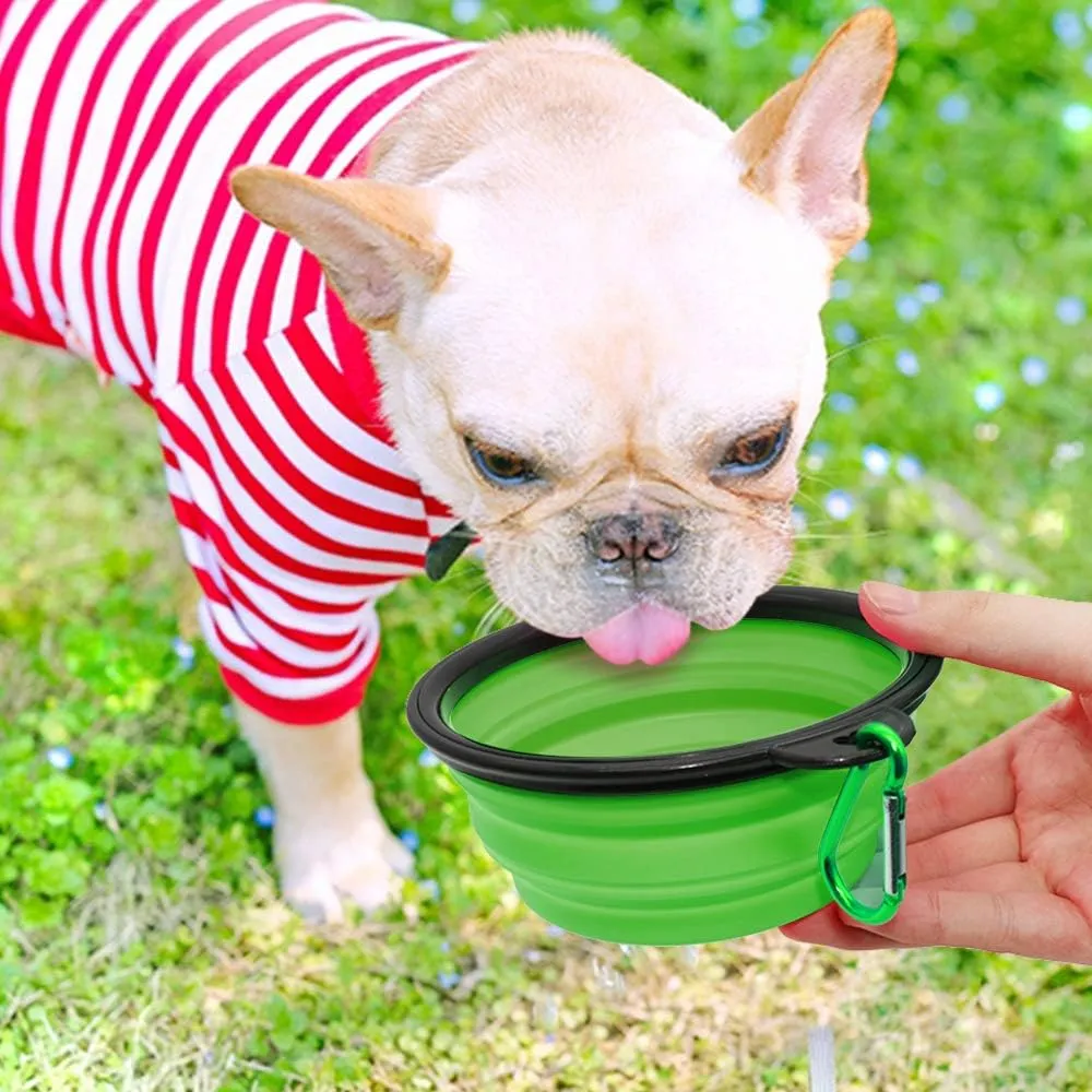 Dog Bowl Pet Collapsible Bowls, 2 Pack for Cats Dogs, Portable Pet Feeding Watering Dish for Walking Parking Traveling with 2 Carabiners (Small, Blue Green)