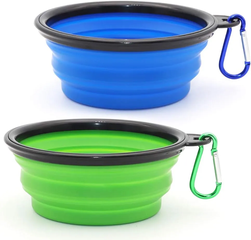 Dog Bowl Pet Collapsible Bowls, 2 Pack for Cats Dogs, Portable Pet Feeding Watering Dish for Walking Parking Traveling with 2 Carabiners (Small, Blue Green)